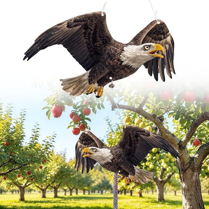 3 Pack Flat Fake Eagle to Keep Pigeon Woodpecker Animals Away, Hanging Cardboard Flat Fake Eagle with Reflective Tape to Scare Animals Away for Outdoor Garden Balcony Window Patio Backyard Porch
