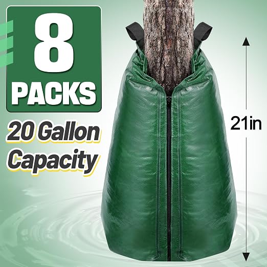 8 Packs Slow Release Tree Watering Bags - 20 Gallon Zippered Automatic Drip Irrigation Bags for New Planted and Transplanted Trees