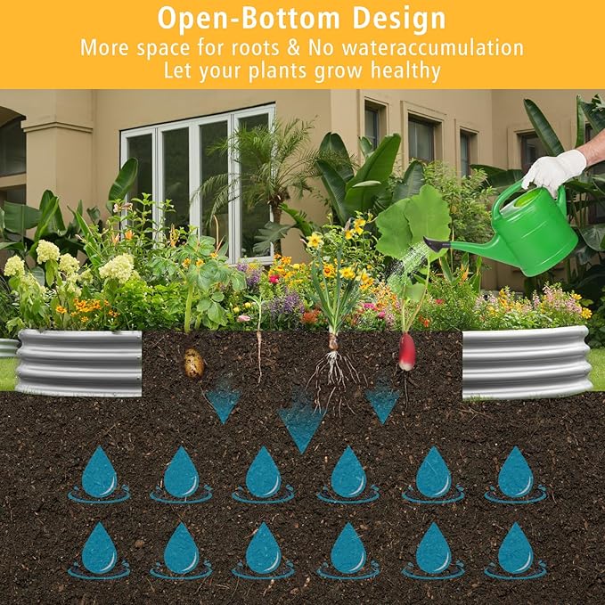 Gardeal Garden 6x3x1ft Galvanized Raised Garden Bed Kit - Metal Planter Boxes for Vegetables/Herbs/Flowers, Heavy-Duty Steel Outdoor Garden Box with Reinforced Edges(6X3X1FT)