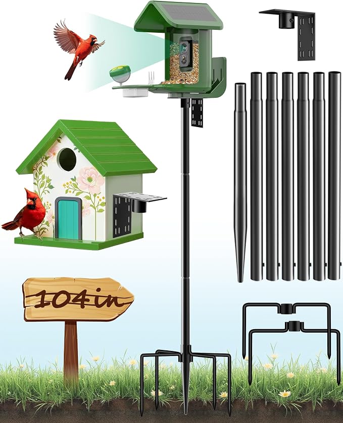 Bird Feeder Pole – 104 Inch Height Bird House Pole with 1-Inch Dia Heavy Duty for Birdfeeders, Feeding Stand with Mount Kit for Outdoor, Slip-Fit Connection, Black