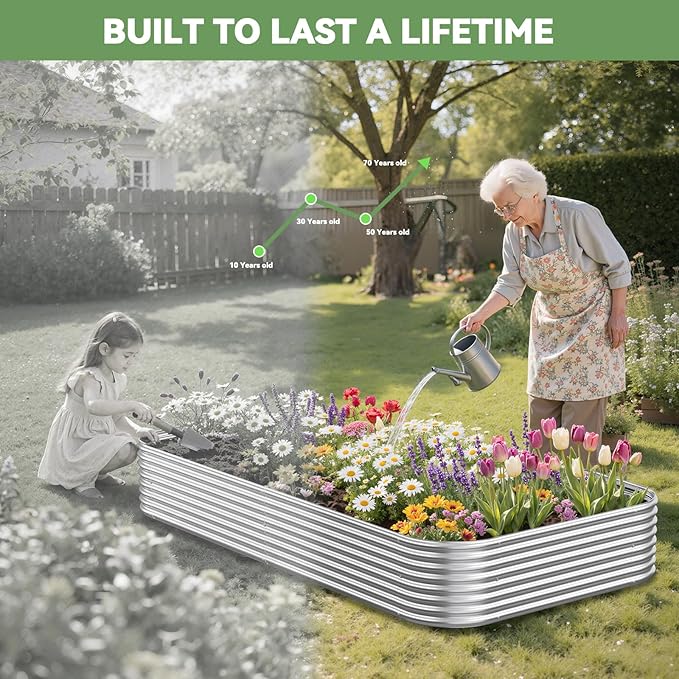 3 Pack Raised Beds for Gardening, Corrugated Galvanized Steel Raised Garden Bed, Outdoor Metal Above Ground Garden Bed for Vegetables and Flowers-3x2FT