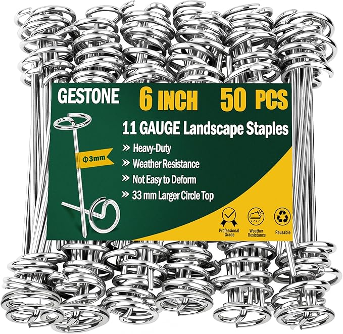 50 PCS Landscape Fabric Staples Pins,Heavy Duty Circle Top Landscape Fabric Stakes, 6 inch Galvanized Weed Barrier Stakes Pins with Removal Tool,Reusable Garden Staples for Weed Barrier Fabric