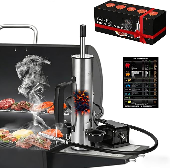 Portable Electric Smoke Generator, Adjustable Smoke Control, Fits 99% Pellet Smokers & Grills, Cold/Hot Smoking Modes for Meats/Salmon/Cheeses, with BBQ Smoker Guide