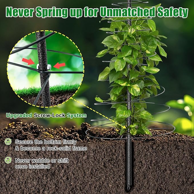 Spiral Frame Garden Trellis for Climbing Plants Outdoor - 12-58" Adjustable Heavy Duty Metal Support for Pole Beans,Snap Peas,Tomatoes,Cucumbers,Anti-Tip Plant Tower for Raised Beds, Backyard