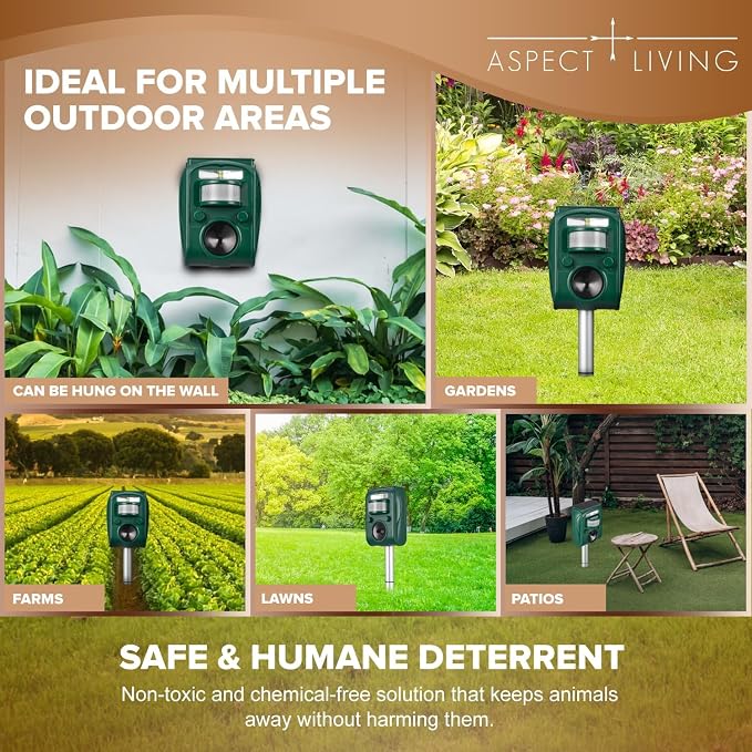 2026 Solar Ultra-Sonic Deer/Cat/Animal Repellent Repeller Devices Bird Deterrent with Motion Sensor Outdoor Yard Detection Power for Garden/Plant(Hostas), IP6X Waterproof