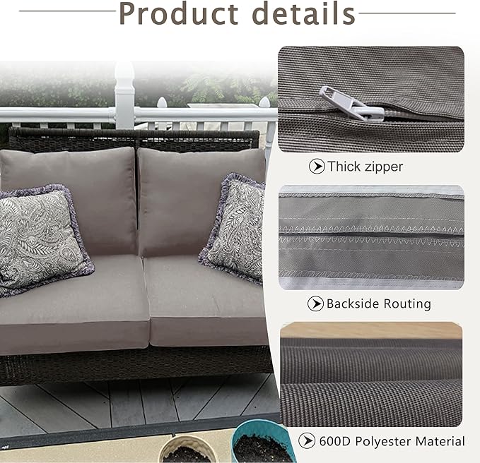 Sqodok Patio Cushion Covers Replacement, Deep Seat Patio Cushions Cover Set of 4, Waterproof Seat and Back Cushions Cover for Outdoor Furniture Chair, Sofa, Couch(Grey,28"x28"x6"+28"x17"x6")