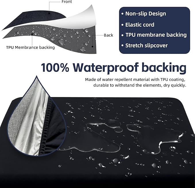 12Pcs Patio Cushion Covers,Outdoor Cushions Covers,Stretch Cushion Covers Replacement, Washable and Reusable Furniture Protectors(Black)