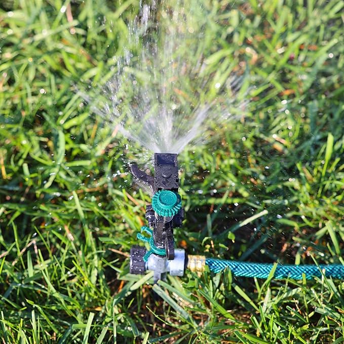 Melnor 65176AMZ Pulsating Sprinkler Set, 2 Pack, Waters Up to 85 Ft. Diameter, Metal Spike Base, Quick Connect Bundle, Black, Green