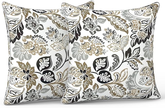 LVTXIII Outdoor Throw Pillows 20x20 Patio Waterproof Square Pillows with Piping Fade Resistant Accent Pillow for Spring Summer Garden Decoration, Set of 2, Dailey Tan