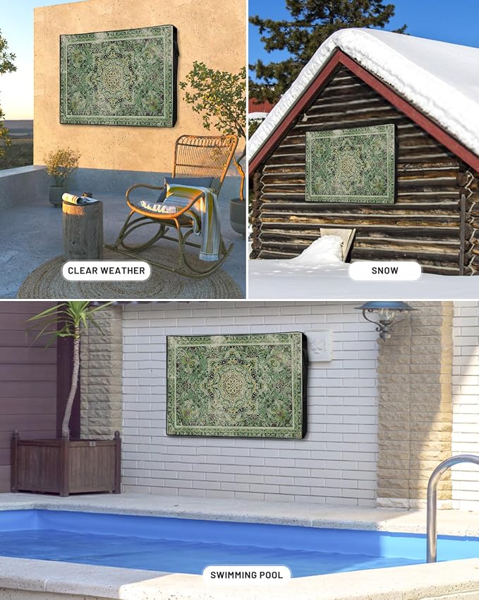 Outdoor TV Cover Waterproof Weatherproof 52 to 55 Inch, Turkish Pattern Medieval Vintage Mural Wallpaper Outside TV Covers with Zipper Flap, TV Screen Protectors for LED LCD OLED Television