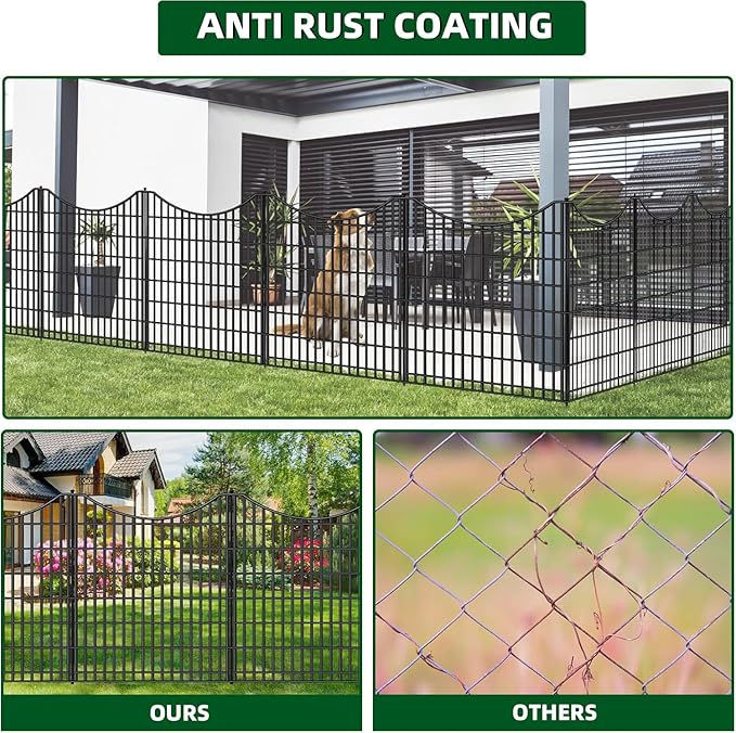 12 Panels No Dig Decorative Fence with Gate, 42 in(H) X 27 ft(L) Tall Garden Fence Animal Barrier, Rustproof Metal Wire Edging Border, Temporary Dog Blocker for Outdoor, Yard, Patio