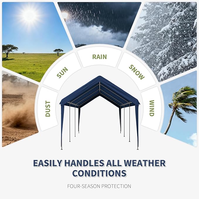 Carport Replacement Canopy Cover 10'x20' for Tent Top Garage Shelter Cover, 800D Heavy Duty Oxford Waterproof & UV Protected Car Canopy Tarp with Ball Bungees (Frame is not Included)
