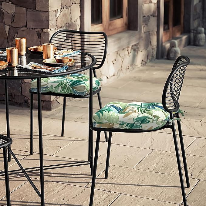 LVTXIII Outdoor U-Shaped Wicker Seat Cushion, Decorative Tufted Chair Pads Round Back Seat Cushion Set for Patio Garden Home Office Furniture, 19"x19"x4", 2 Pack, Lush Leaf Green