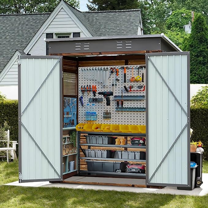 YOPTO 3 x 5 FT Storage Shed with Four Ventilation Vents,Lean to Wood Combination Tool Shed W/Double-Hinged Iron Doors,All Weather Waterproof,for Backyard,Patio,Lawn,Garden,Wood