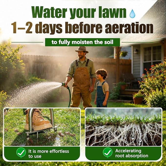 Bigwish Manual Lawn Core Aerator Tool with 2 Hollow Tines & 2 Spikes, Adjustable Semi-Assembled Plug Aerator, Stainless Steel Grass Aerator for Lawn Care, Garden & Yard, Relieves Compacted Soil
