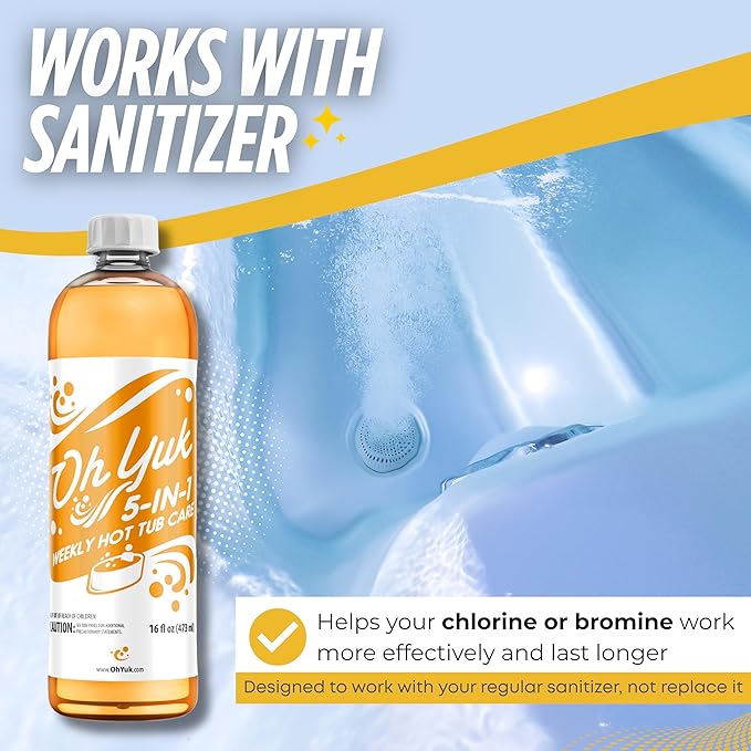 Oh Yuk 5-in-1 Weekly Hot Tub Chemicals – Hot tub Clarifier, Cleaner, Conditioner – Helps Control Water Balance & Combat Buildup – Spa Care Chemicals for All Types Including Inflatable & Portable