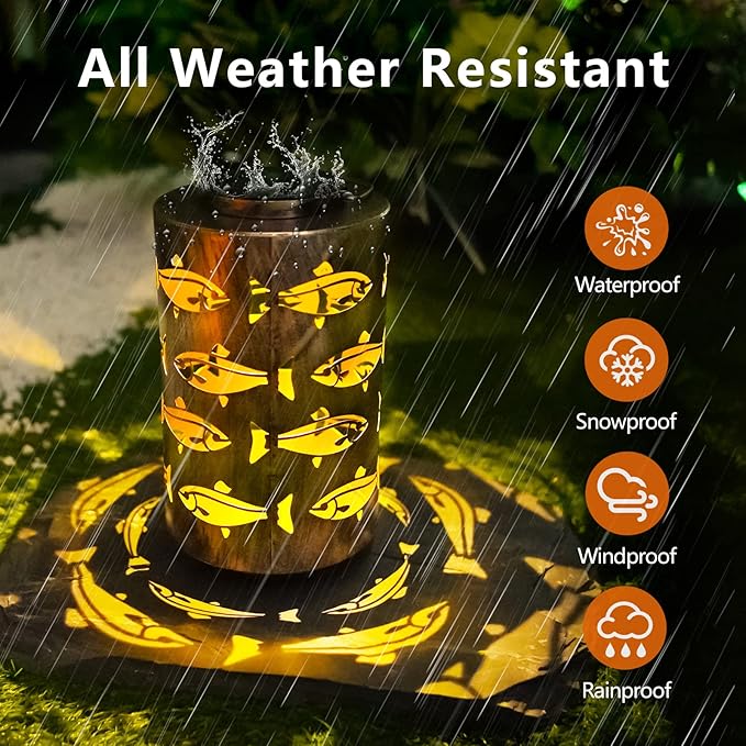 HONGLAND Solar Lanterns Outdoor Father Day Birthday Gifts for Women, Waterproof Hollowed-Out Fish Design with Warm White LED, Auto On/Off Solar Hanging Lights for Garden, Patio, Porch Decor