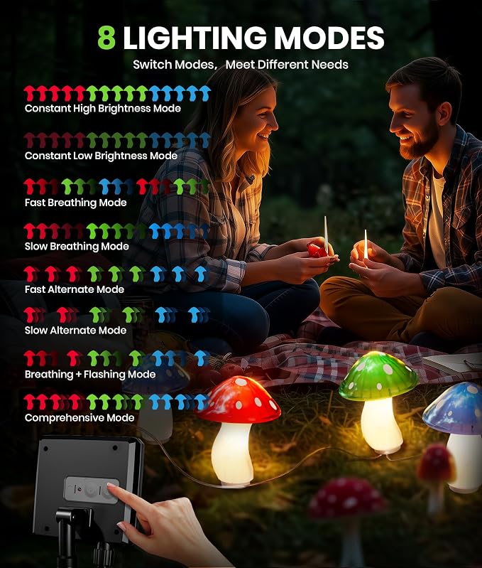 BITPOTT Solar Mushroom Lights Outdoor, 9 Pack 30FT Multicolor 8 Modes Solar Garden Lights, IP65 Waterproof Pathway Light Outdoor Decoration for Party, Garden, Yard, Patio, Lawn Decor (Multicolor)