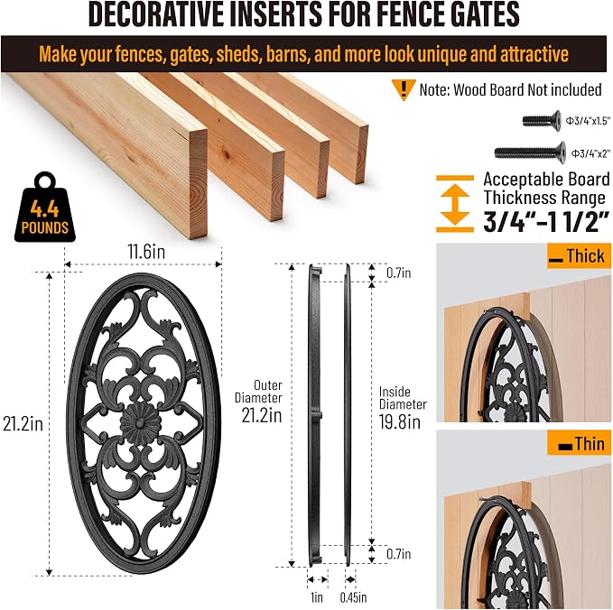 Decorative Inserts for Fence Gates, Aluminum Alloy Ornamental Panels Outdoor Home Garden Decor, Oval, 21.2"x11.6"