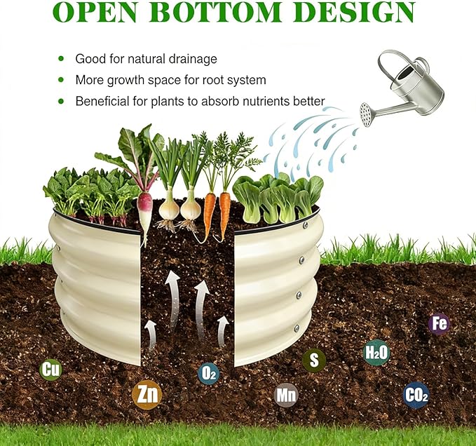 GrowHaus 2x2x1FT Galvanized Raised Garden Bed, Planter Boxes Outdoor Round Metal Garden Beds for Planting Vegetables Flowers Herbs Milk White