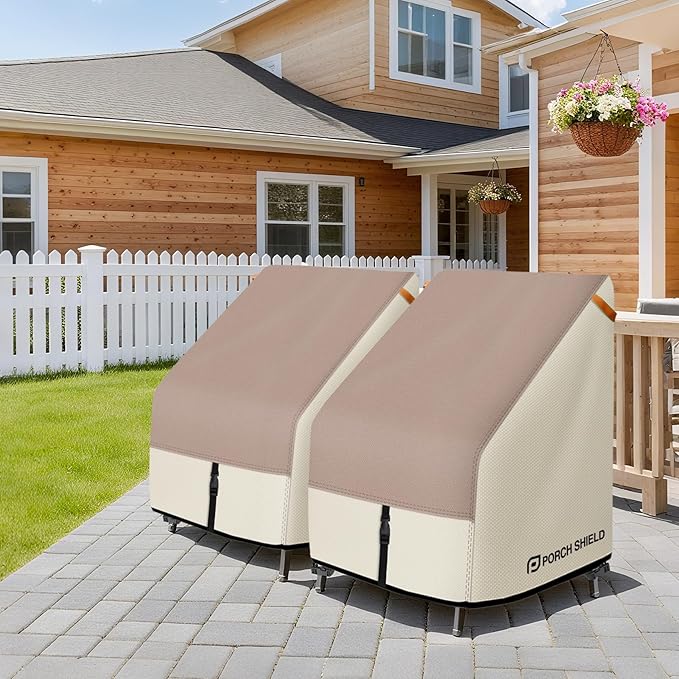 Porch Shield Patio Chair Covers - Waterproof Outdoor Lounge Deep Seat Adirondack Chair Cover 2 Pack - 34W x 37D x 36H inch, Light Tan & Khaki