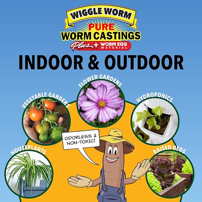 Wiggle Worm 100% Pure Worm Castings Plus Worm Egg Material, 40lbs - Fertilizer and Soil Amendment for Indoor and Outdoor Gardening to Improve Soil Fertility and Aeration - 100% Organic and Odor Free