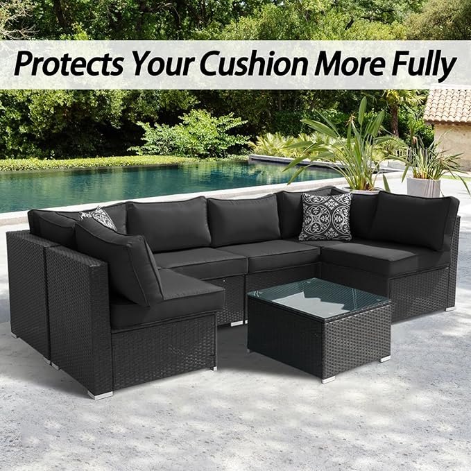 14Pcs Patio Cushion Covers Replacement Splashproof UV-Resistant Inelastic Covers with Zippers, Max Compatible 25.6x25.6x4inch Patio Cushion, for 7 Pcs Outdoor Patio Furniture Sets