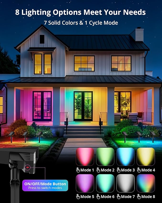 Solar Color Changing RGB Lights IP65 Waterproof, 56 LED 8 Lighting Modes Solar Spotlights, Landscape Lights for Yard Garden Pathway Holiday Decor, 6 Pack (Multicolor)