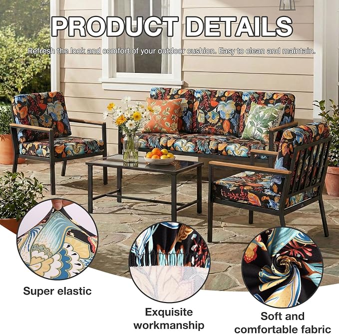 hyha 14Pcs Patio Cushion Covers, Stretch Outdoor Couch Cushion Covers Replacement, Washable Outdoor Chair/Sofa Slipcovers for Patio Furniture Cushions Protector with Elastic Bottom(Floral,Cover Only)