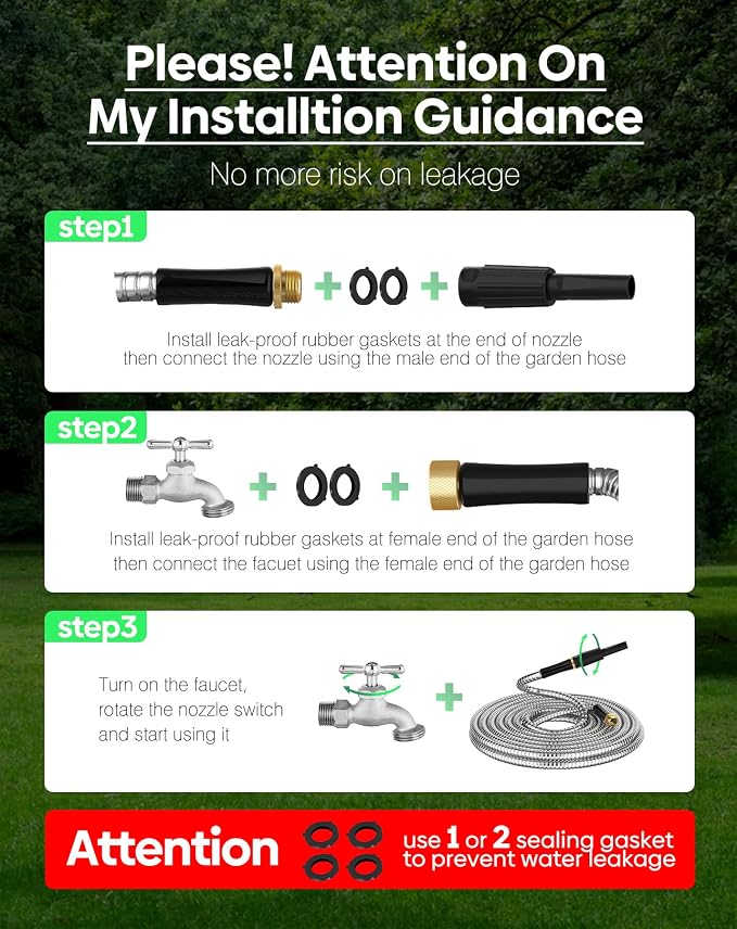 Short Metal Garden Hose 15 ft Connector, Stainless Steel Small Hose Extension Adapter for Hose Reel, Long, Flexible, Lightweight & Heavy Duty Water Pipe, No Kinking Outdoor Water Hose for Yard 15 Feet