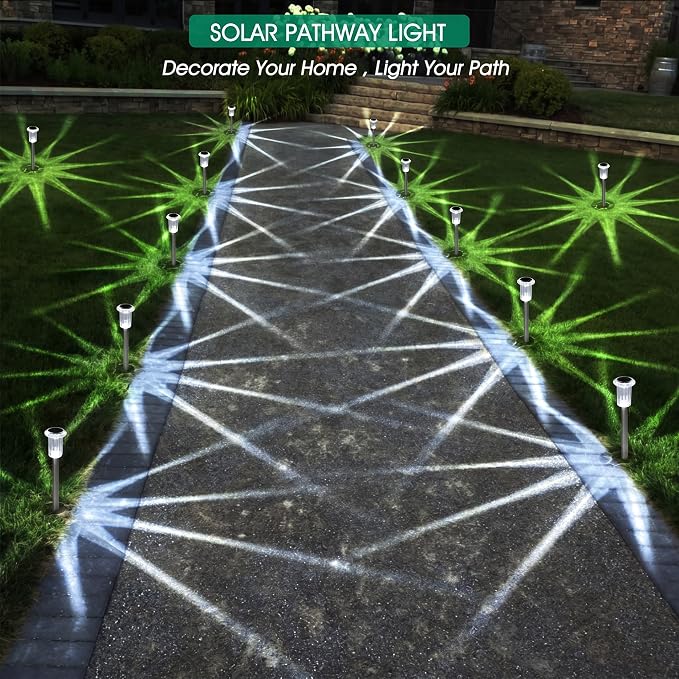 Eyrosa Solar Lights Outdoor, 15 Pack Waterproof Stainless Steel Solar Stake Lights for Pathway Garden Yard Path Walkway Driveway Lawn Patio Outside Decor, Cool White