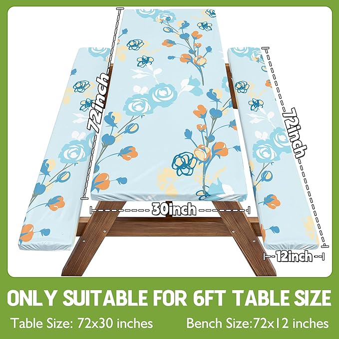 Picnic Table Cover with Bench Covers Waterproof Campsite Tablecloth Patio Backyard Camp Camping Kitchen Essentials Accessories Supplies Rv Cabin Gear Acampar Must Haves Table Cloth Camper Women Gifts