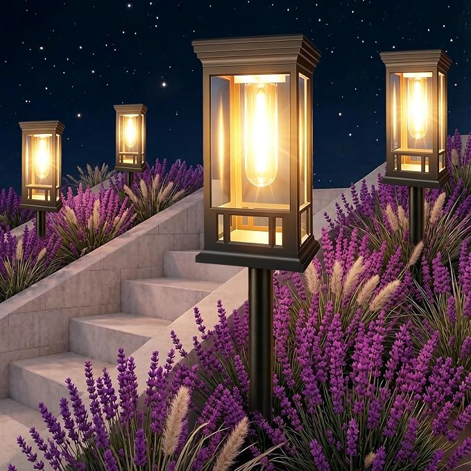 LORRYTE 6 Pack Solar Pathway Lights Outdoor, Waterproof Solar Powered Garden Lights for Outside, Auto On/Off Landscape Lighting for Patio Pathway Path Walkway Yard Lawn Driveway Decor, Warm White