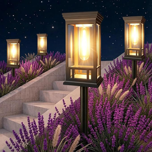 LORRYTE 10 Pack Solar Pathway Lights Outdoor Waterproof | High-performance Solar Panel, Work Lasts 12-15hrs With Auto On/Off. Warm White Retro Design. Ideal For Garden, Lawn, Walkway.
