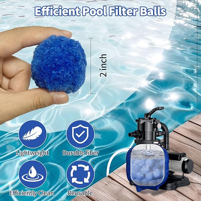 Pool Filter Balls 3LB for Sand Filter, Replace 110 lbs Sand, Reusable Pool Filter Media Balls for Pump, Ultra Fine Filtration, No Clogging, Less Backwash, for Swimming Pools