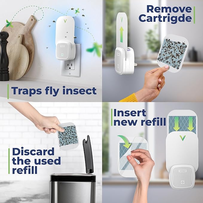 VEYOFLY Fly Trap Indoor, Fruit Fly Traps for Indoors, (4 Device + 8 Refills) Gnat Traps for House Indoor, Fly Catcher Indoor, Plug in Light Flying Insect Trap, Bug Light Killer, Fly Trap