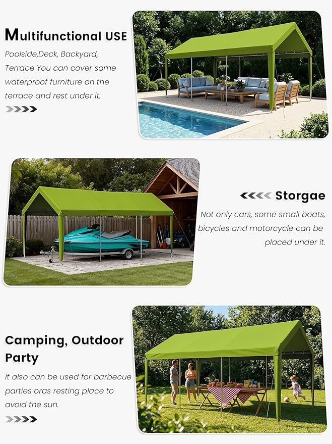 12 x 20 Ft Carport Replacement Cover, Heavy Duty Outdoor Car Tarp Canopy, Waterproof & UV Protected Tear Oxford Tarp with Ball Bungees (Frame is Not Included)