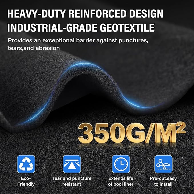 15FT Pool Liner Pad,350G/M² Thicker Seamless Above Ground Pool Liner,Pre-Cut Heavy Duty Round Pool Liner Pad, Durable Geotextile Material,Puncture Protection,Extend Liner Life(Black)