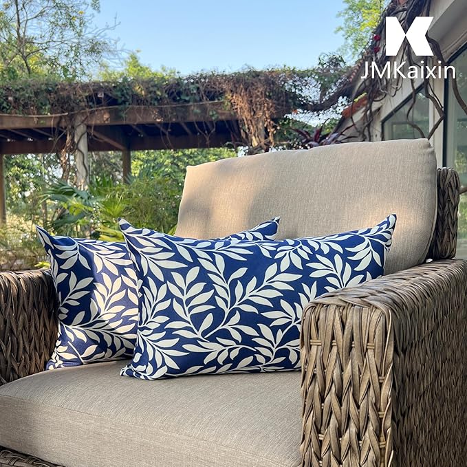Pack of 2 Patio Lumbar Pillows, 12"x20" Fade Resistant Outdoor Waterproof Lumbar Pillow with Inners, Decorative Garden Lumbar Cushions for Home Patio Terrace Sofa Use