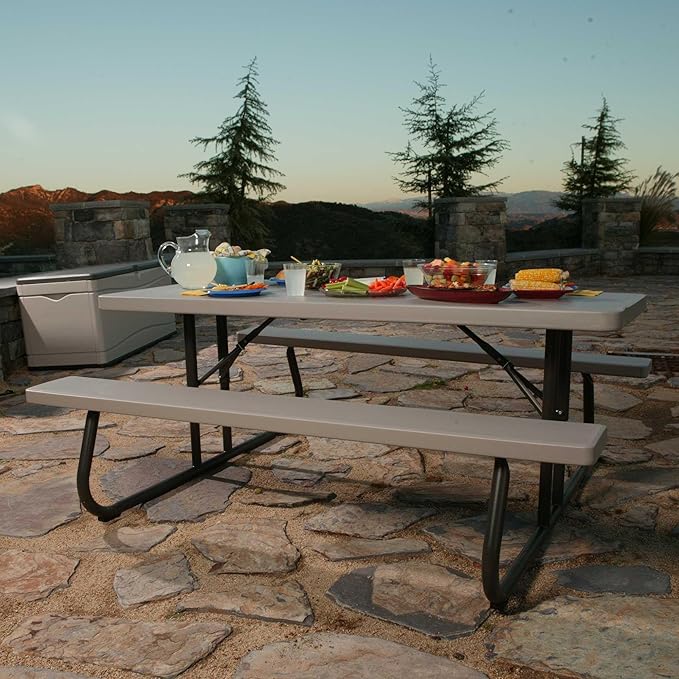 LIFETIME 6‑Foot Folding Picnic Table, Outdoor Portable Bench Seating for 8, UV‑Protected HDPE, Powder‑Coated Steel Frame, Stain‑Resistant, Folds Flat for Storage