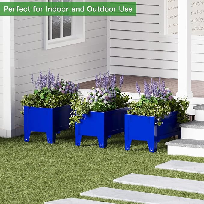 PROXRACER Elevated Metal Planter Box Stand Heavy Duty Raised Garden Bed for Vegetables Flowers Herbs Indoor Outdoor Use, Deep Blue