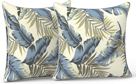LVTXIII Outdoor/Indoor Throw Pillows, Decorative Patio Accent Pillows, Fluffy Water Repellent Garden Cushions for Home Patio Coach Sofa Use, 16×16 Inch, Pack of 2, ‌Lush Palm Blue