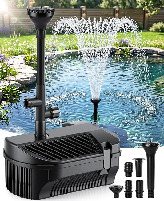 KimFilter Submersible Koi Pond Filter with Fountain Pump Kit - 790 GPH 60W Energy-Saving | 3 Adjustable Spray Nozzles | 33FT Weatherproof Cord | Filter Pump for Outdoor Ponds, Water Feature, Bird Bath