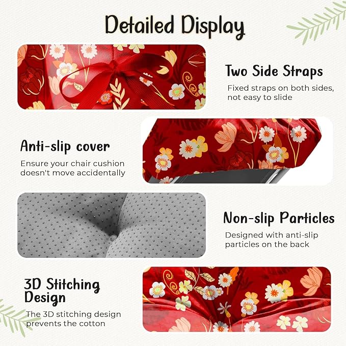 Outdoor Chaise Lounge Chair Cushion 75.1 x 22.8 x 4.7 Inches 100% Waterproof Replacement Cotton Patio Pool Lounge Chair Cushion for Outdoor Furniture with Ties, Red Peony
