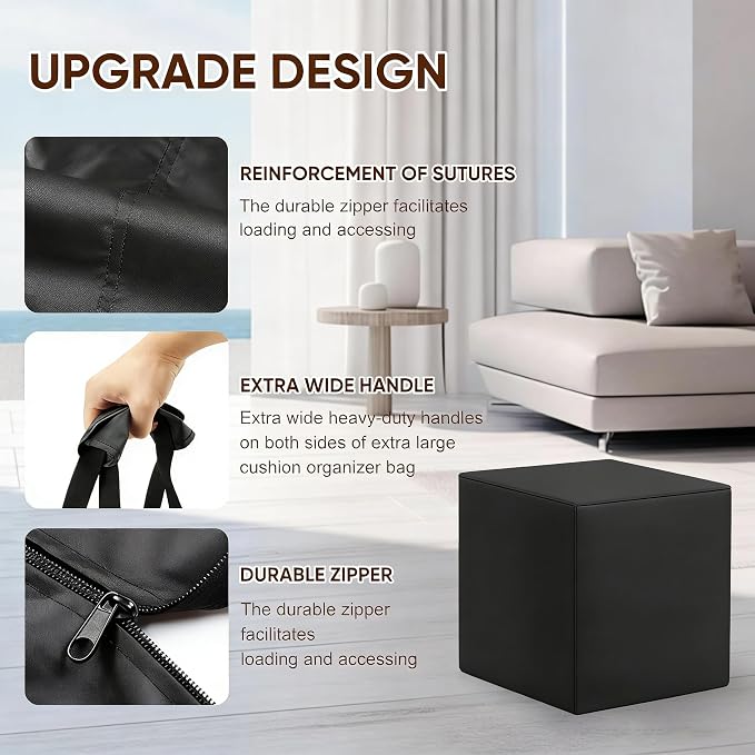 Outdoor Patio Cushion Storage Bag -Waterproof Large Patio Furniture Cushion Organizer Storage Bag with Handle and Zipper, 32" L x32 W x 24" H Big Foldable Duffle Cover