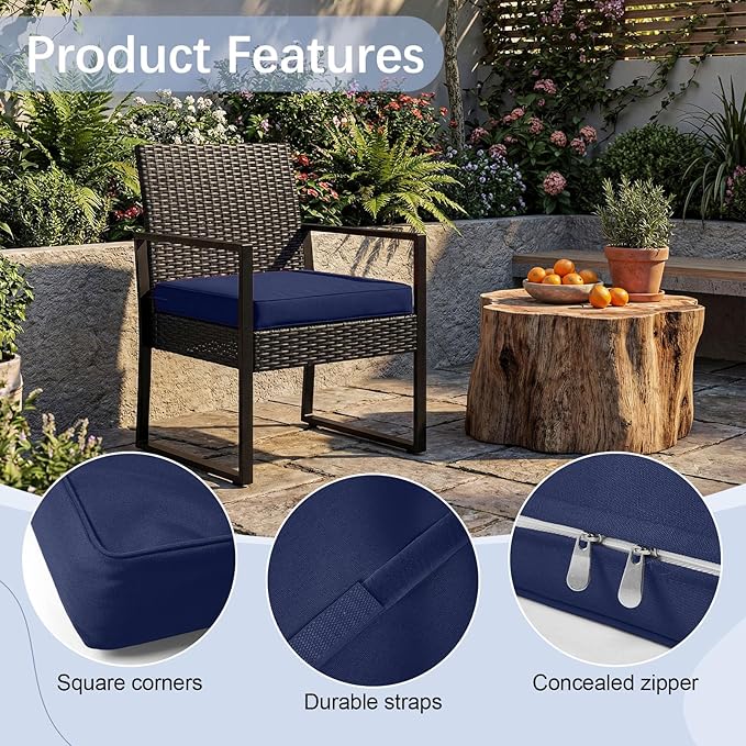 DoubleFill 4 Pcs Outdoor Ottoman Cushion 23"x19"x3" Waterproof Fade Resistant Outdoor Footstools Cushion Removable Patio Ottoman Cushions with Adjustable Fixing Strap for Stool (Navy Blue)