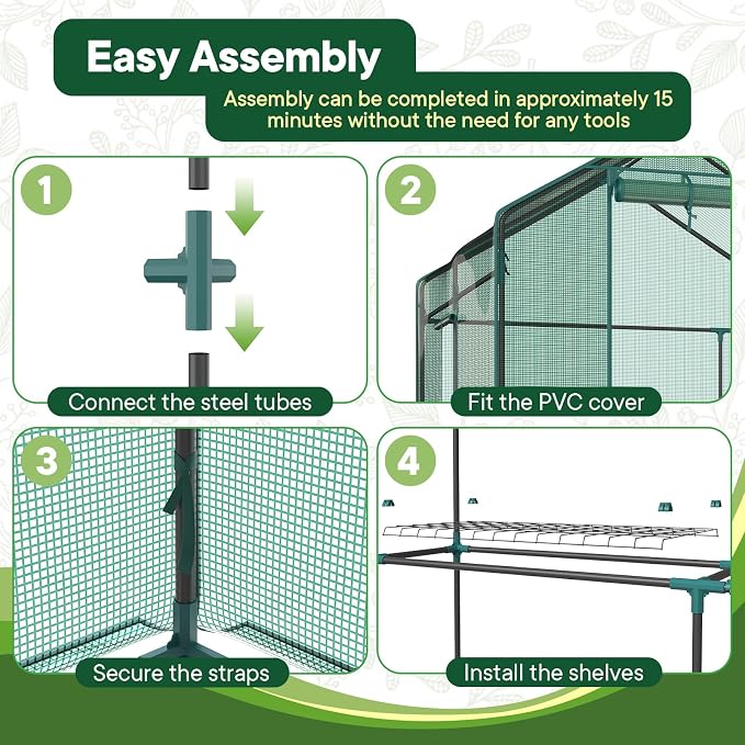 OLIXIS Outdoor Greenhouse, Walk-in Greenhouse with 2 Tier 8 Plant Shelves, Durable PVC Cover, 56"×56"×77" Portable Greenhouses for Outdoor Garden, Patio, Porch, Backyard Green Houses, Green