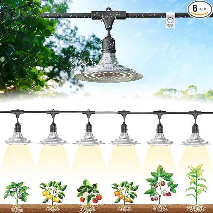Outdoor Grow Lights for Greenhouse, Full Spectrum Greenhouse Grow Lights for Outdoor Plants, IP65 Waterproof String Grow Light Outdoor, UL Certified Daisy Chain LED Grow Light, 21.3FT
