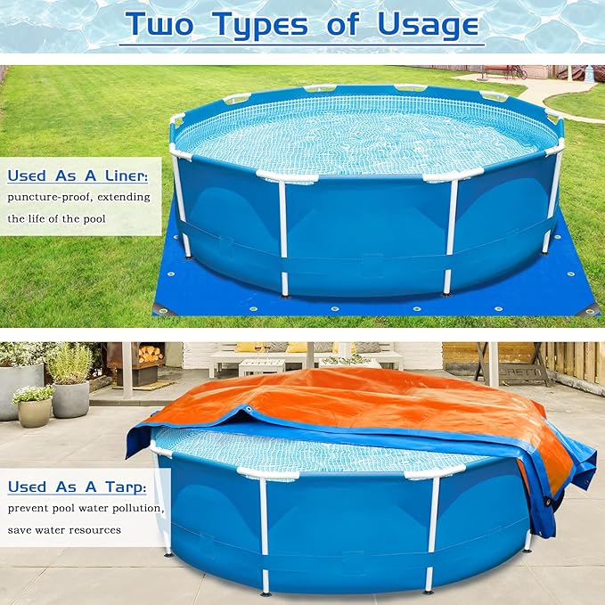 21 Ft Pool Liner Pad for Above Ground Pools, Thickened Pool Mat Tarp for Under Pool, Dual-Color Pool Ground Pad Cloth Floor Mat for Pool Bottom, Puncture Protection & Extend Liner Life