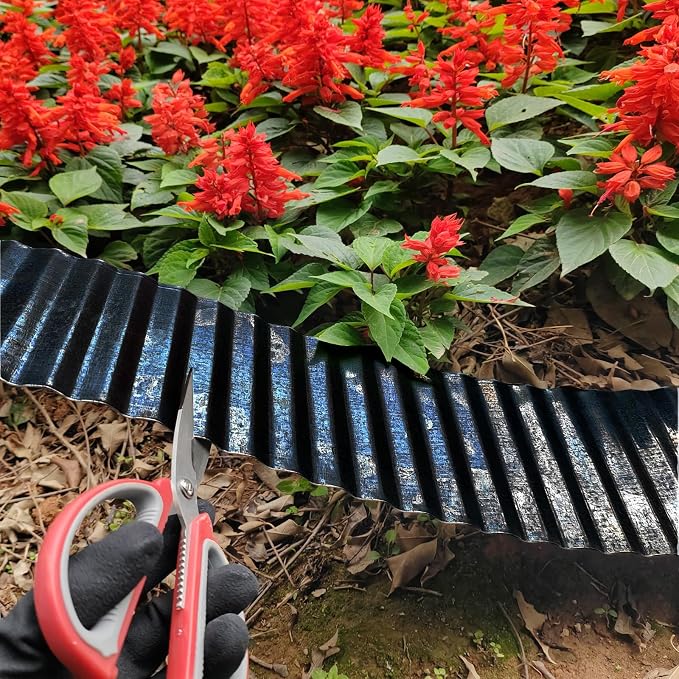 Metal Landscape Edging Border,6 inch × 40 feet Corrugated Garden Edging for Flower Bed,Lawn (Black, 6 Inch × 40FT)